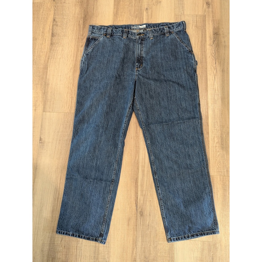 Carhartt Mens 44x34 Loose Fit Carpenter Jeans Denim Workwear Hammer Loop Blue